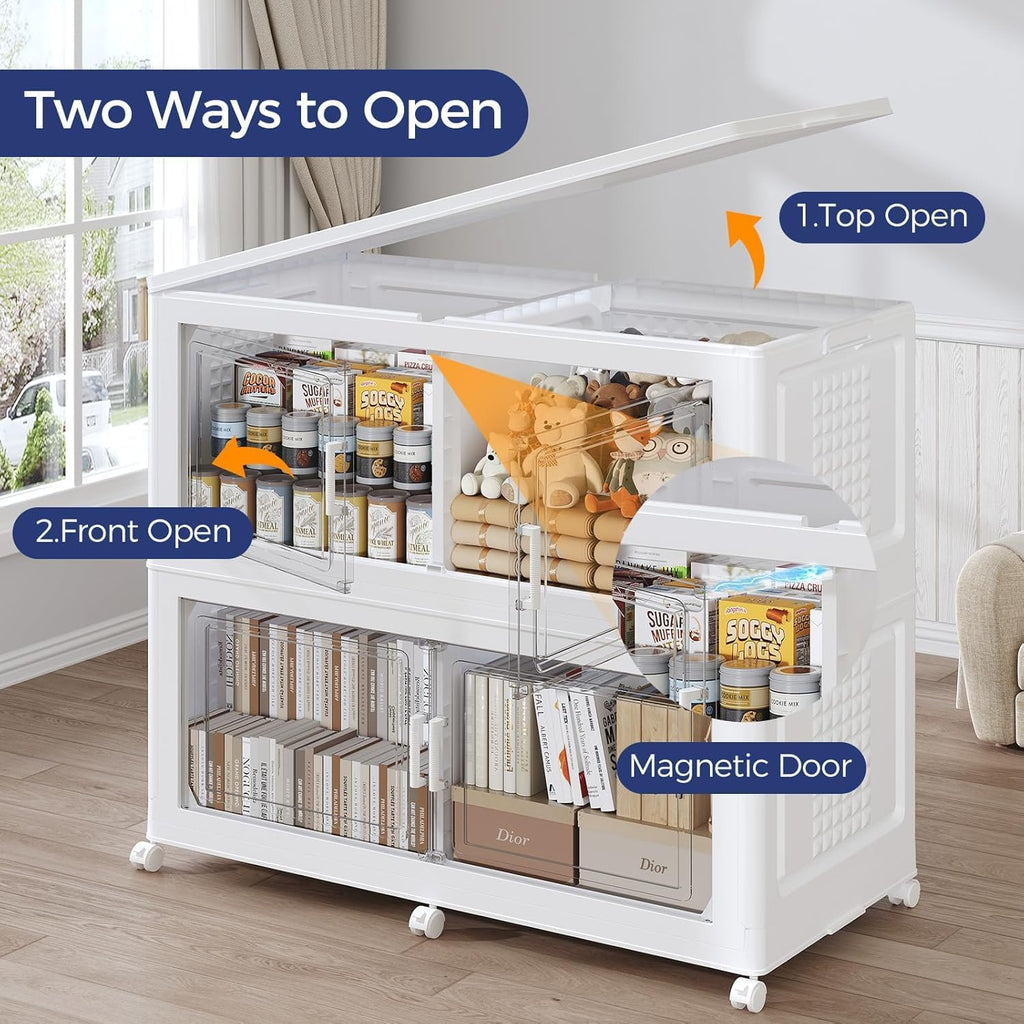 200GAL Extra Large Storage Bins with Lid, 800Qt Stackable Closet Organizers and Drawers, Collapsible Storage Bins with Wheels, Folding Storages Cabinet for Home Bedroom Office, 5Pack White