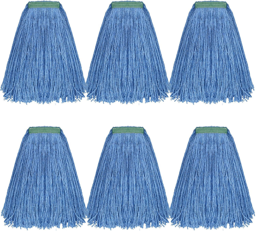 Matthew Cleaning 16oz 6Pack Cotton Floor Mop,Cotton Looped-Open String Heavy Duty String Mop Refills, Universal Headband Blend Mop,Mop Head Replacement for Home, Industrial and Commercial Use(Blue)