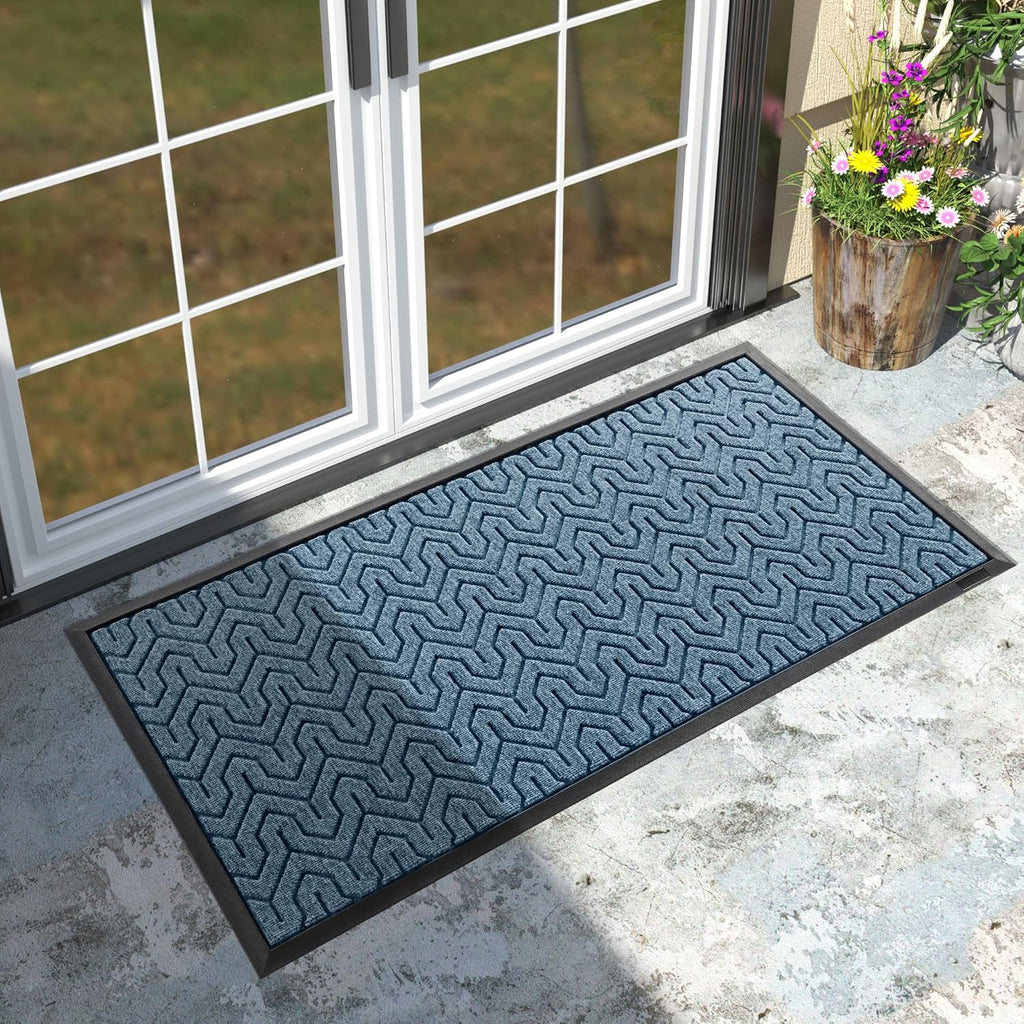 Yimobra Large Door Mat Outside Entrance 47x24, Waterproof Heavy Duty Outdoor Mats for Front Door, Non Slip Rubber Entry Mat for Garage Patio, Easy Clean, Mix Blue