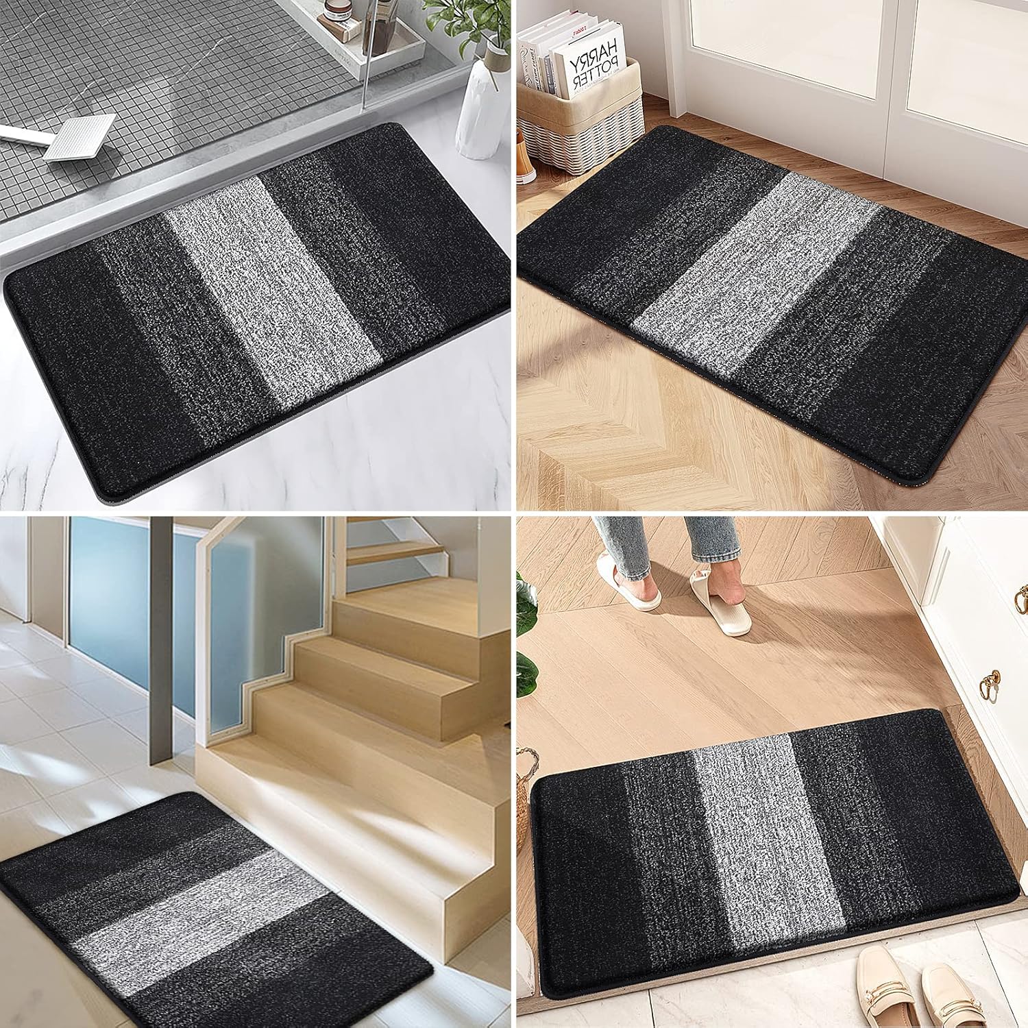 Kitinjoy Indoor Outdoor Door Mat, 71x24 Non-Slip Absorbent Dirt Trapper, Low-Profile Washable Inside Entrance Front Floor Mat, Sturdy Soft Entry Doormats for Entryway, Black