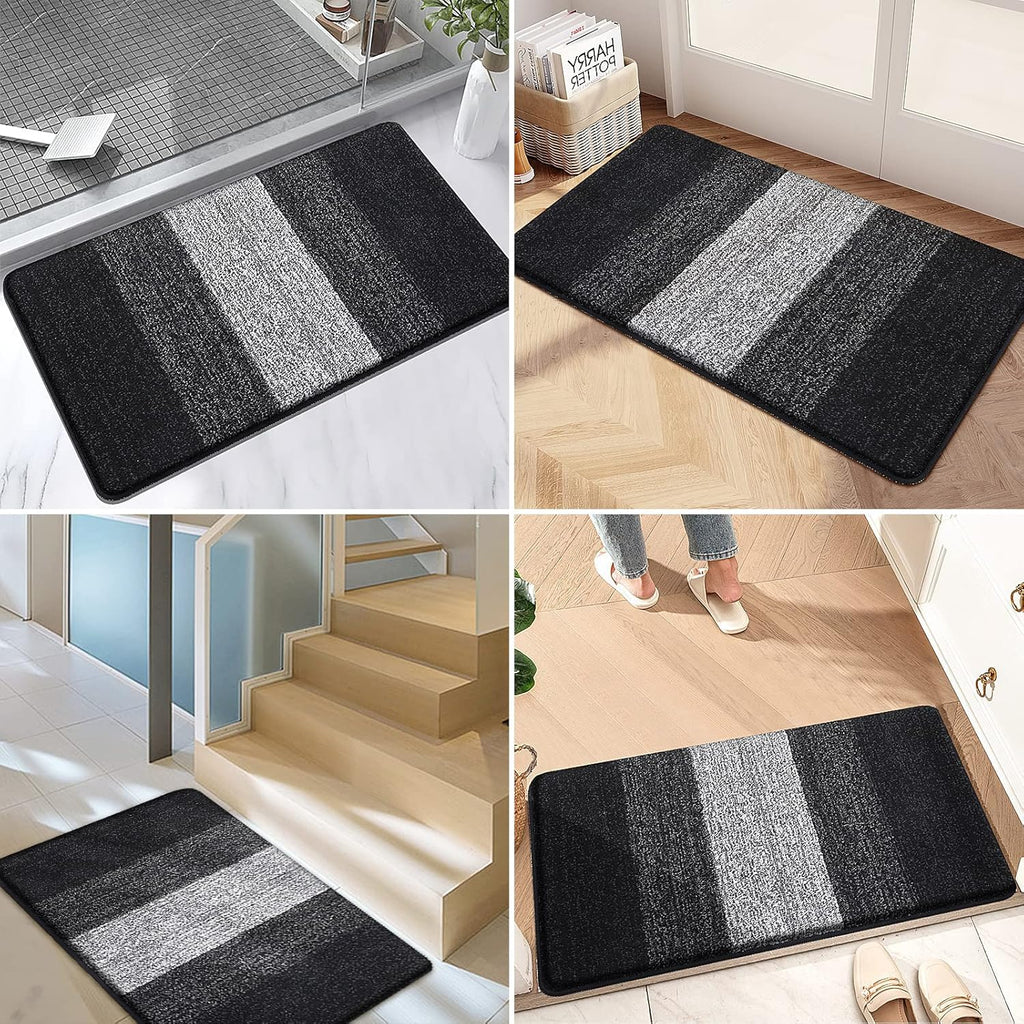 Kitinjoy Indoor Outdoor Door Mat, 59x24 Non-Slip Absorbent Dirt Trapper, Low-Profile Washable Inside Entrance Front Floor Mat, Sturdy Soft Entry Doormats for Entryway, Black