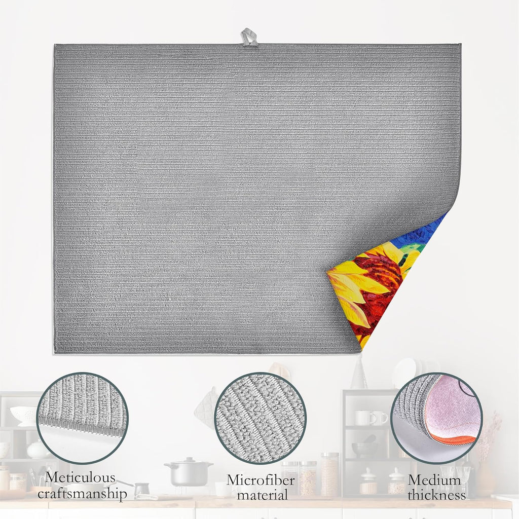 Sunflowers Dish Drying Mat,Modern Art Drying Rack Pad Countertop Dishes Ultra Absorbent Microfiber Kitchen Counter Mat for Coffee Countertop Decor 18x24 Inch