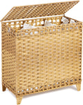 Laundry Hamper with 3 Removable Liner Bags; 132L Handwoven Rattan Laundry Basket with Lid & Heightened Feet; Clothes Hamper with Side Handles; Laundry Sorter with 3 Separate Sections (Natural)