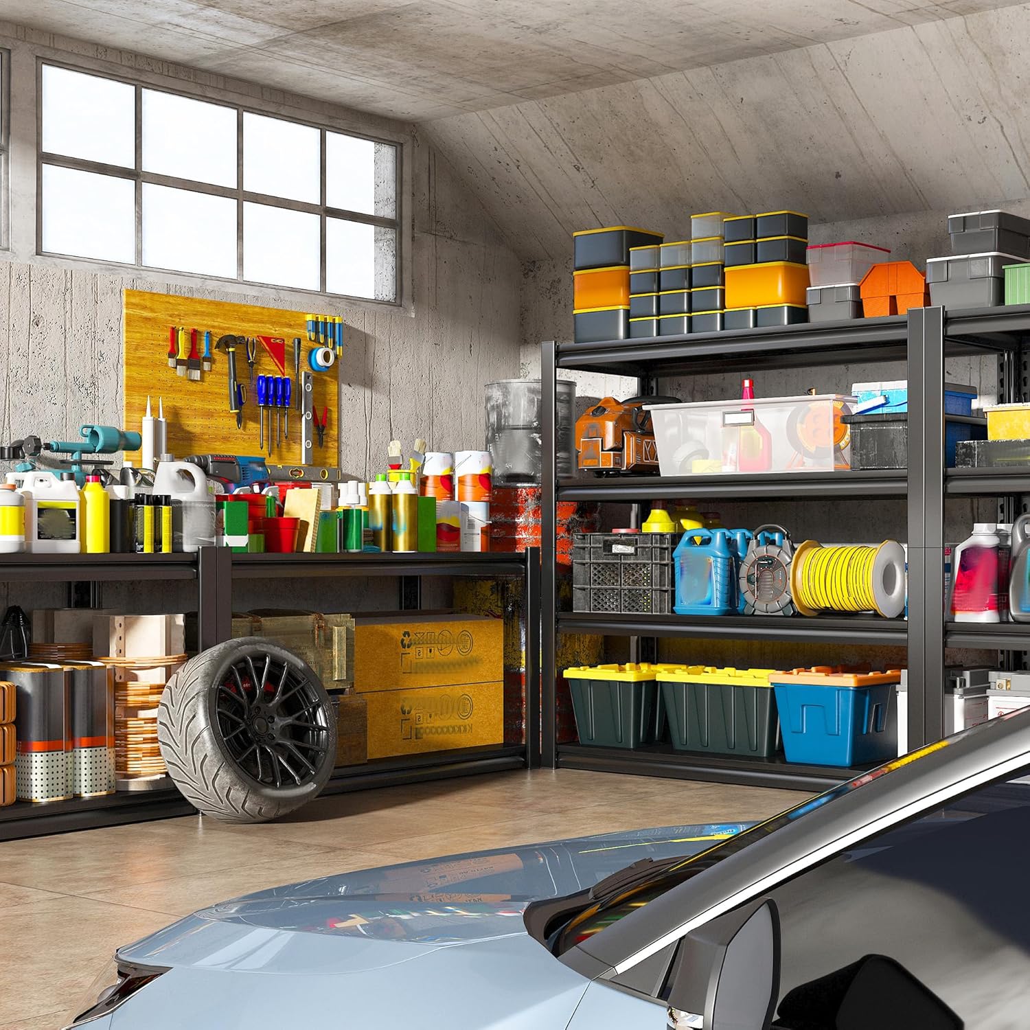 Raybee 40" W Garage Shelving Heavy Duty Storage Shelves 56.9" H Metal Shelving Heavy Duty Load 1600LBS Adjustable Metal Shelves for Storage for Pantry Kitchen 40" W x 19.1" D x 56.9" H