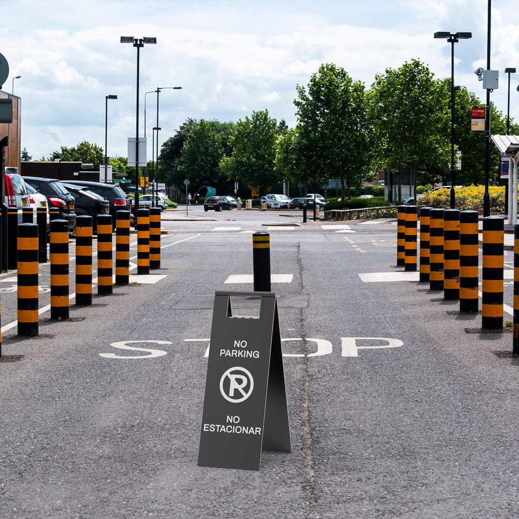 Stainless Steel No Parking Sign Portable Foldable Handle 2-Pack (Black)