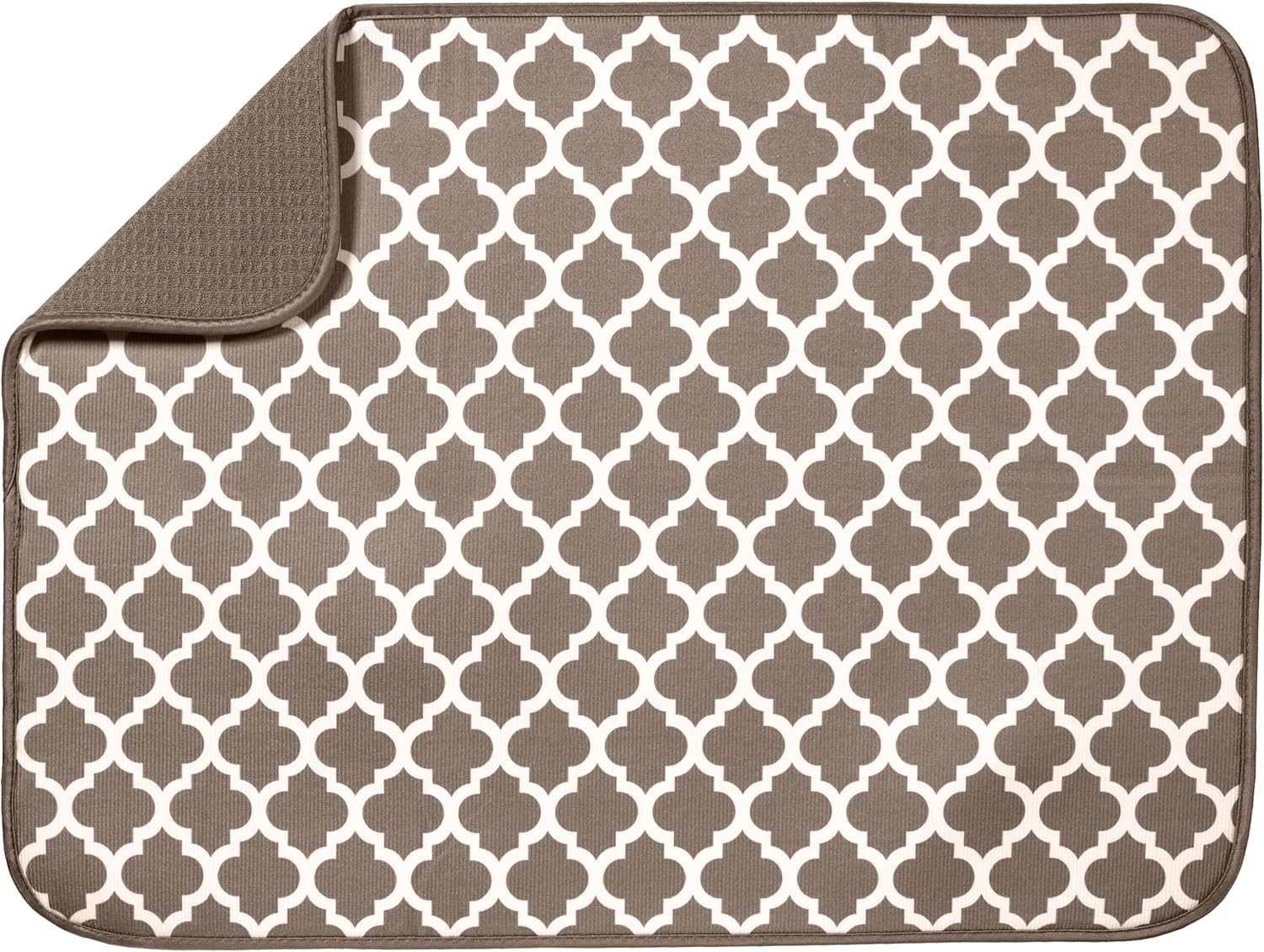 S&T INC. Dish Drying Mat XL, 18” x 24”, Absorbent Microfiber Kitchen Counter Mat, Dish Drying Pad for Dishes, Utensils, Pots and Pans, Extra Large, Taupe Trellis