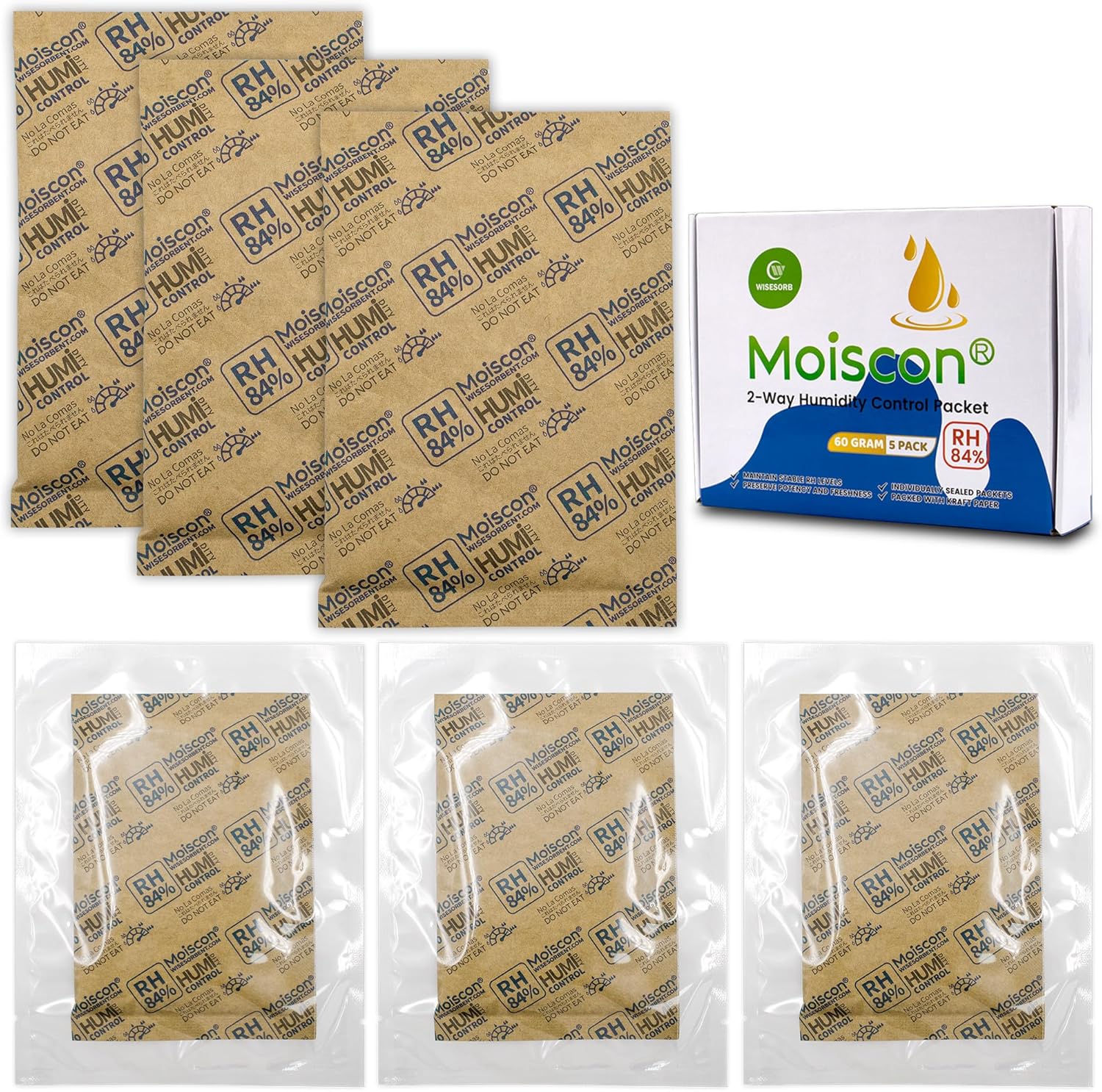 84% Two-Way Humidity Control Packs for Storing 1 lb – Size 60 – 10 Pack – Seasoning Packets Moisture Control Packets Individually Wrapped, Humidifier Packs for Season Wood Humidifier Boxes