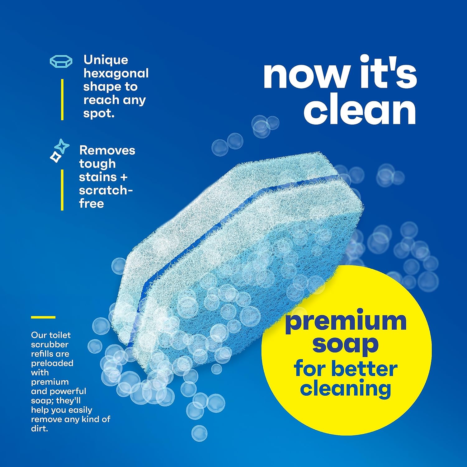 Disposable Prefilled Toilet Cleaning Scrubbers, 30 Count