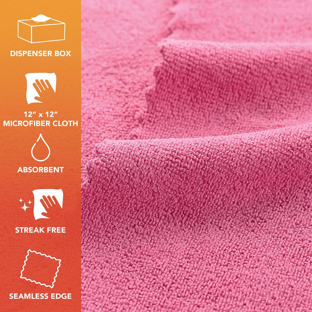 Arkwright Smart Rags in Box - (Bulk Case of 400) Lint Free Microfiber Cleaning Cloth, Scratch & Streak-Free, Dispensable Wash Towels for Cars, Window Glass, and Auto Shop, 12 x 12 in, Pink