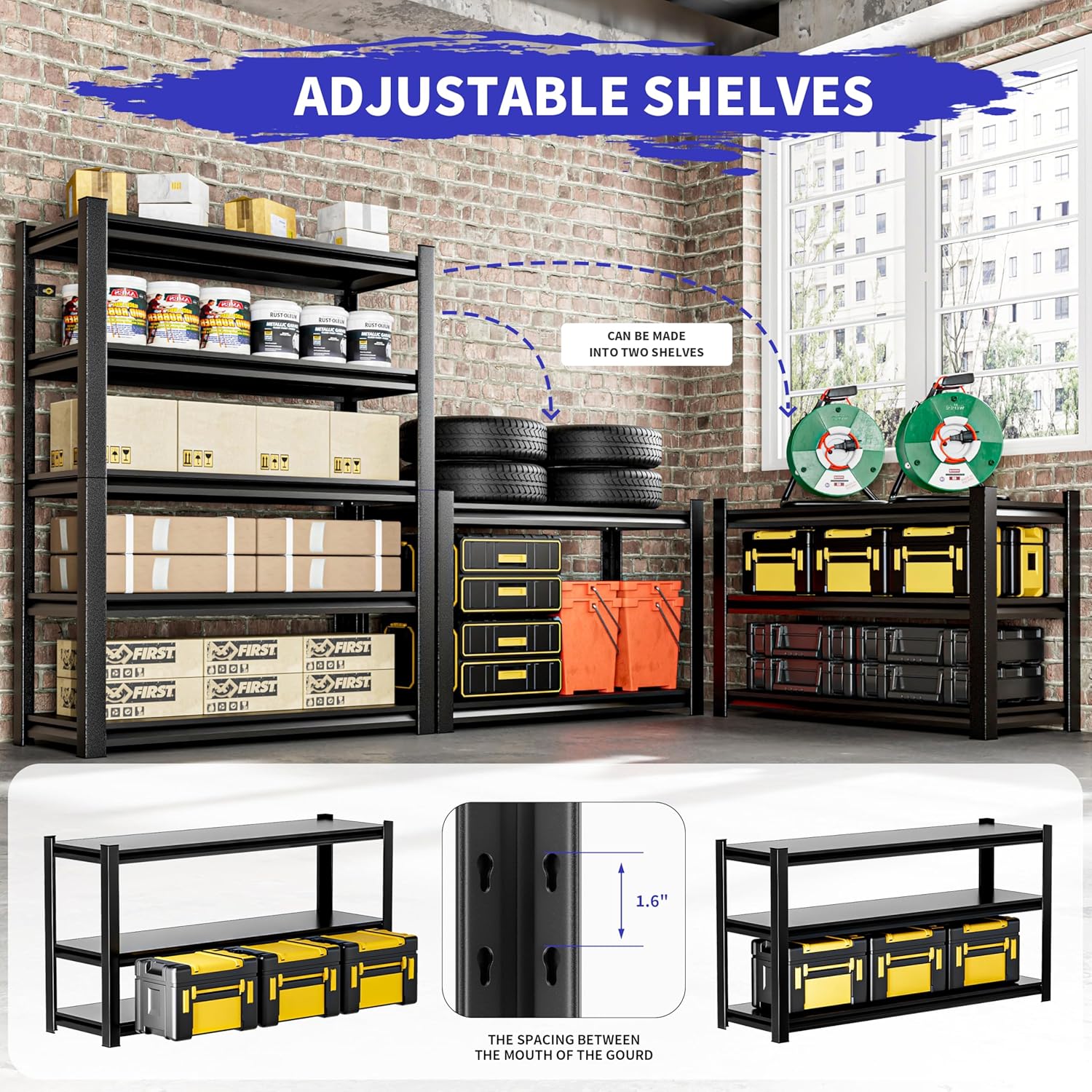 4 Pieces Garage Shelving,87"X48"X24"Inches,Heavy Duty Sturdy Steel Thickened Metal Shelves for Storage,Garage Storage Shelves,Black Shelving Unit Shelf Rack Industrial Shelving Shelf