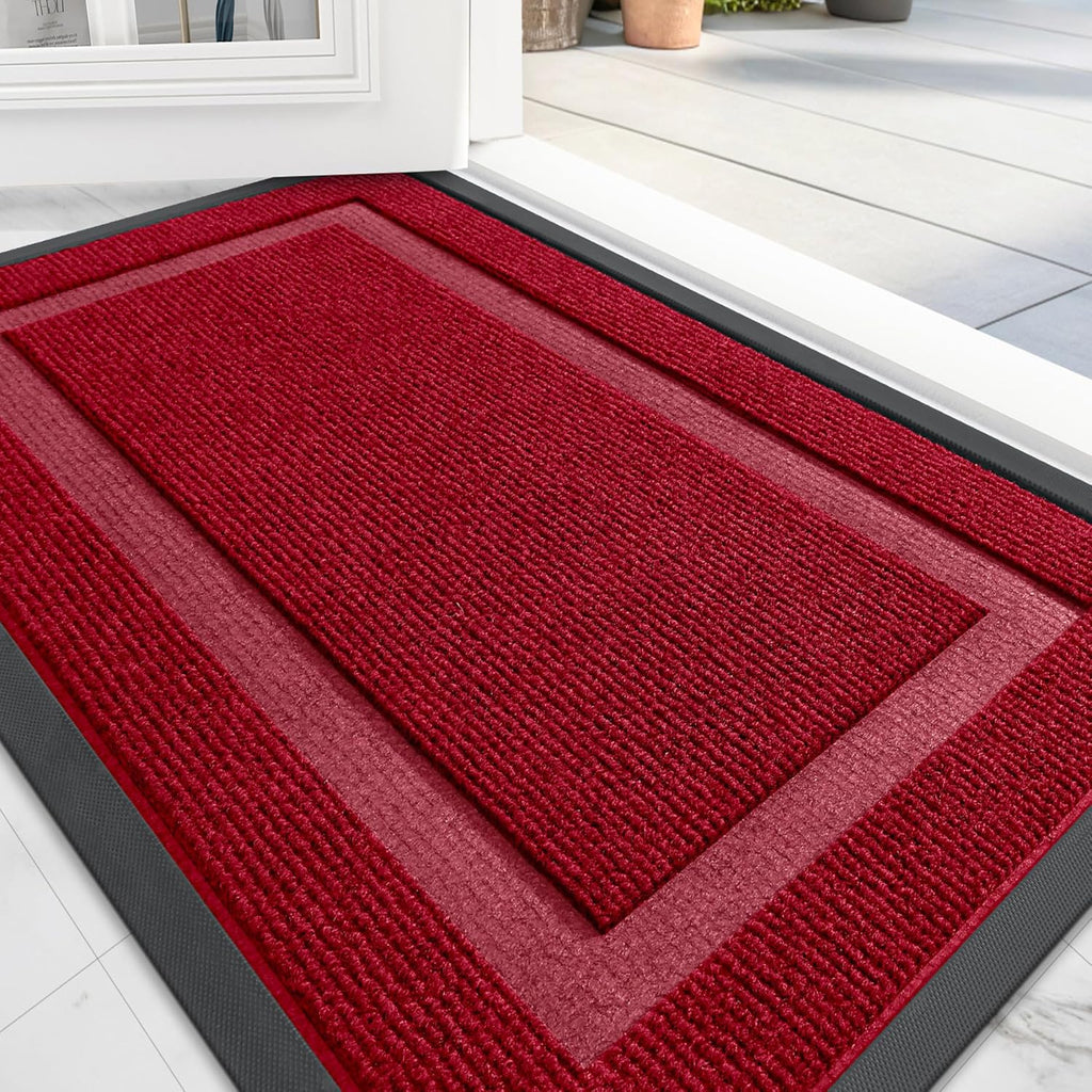 OLANLY Front Door Mat Indoor Outdoor Entrance, Waterproof All-Season, All-Weather Doormat, Sturdy Natural Rubber, Fade Resistant, Low Profile, Easy Clean Patio Porch Entryway Mat, 59x23, Wine Red