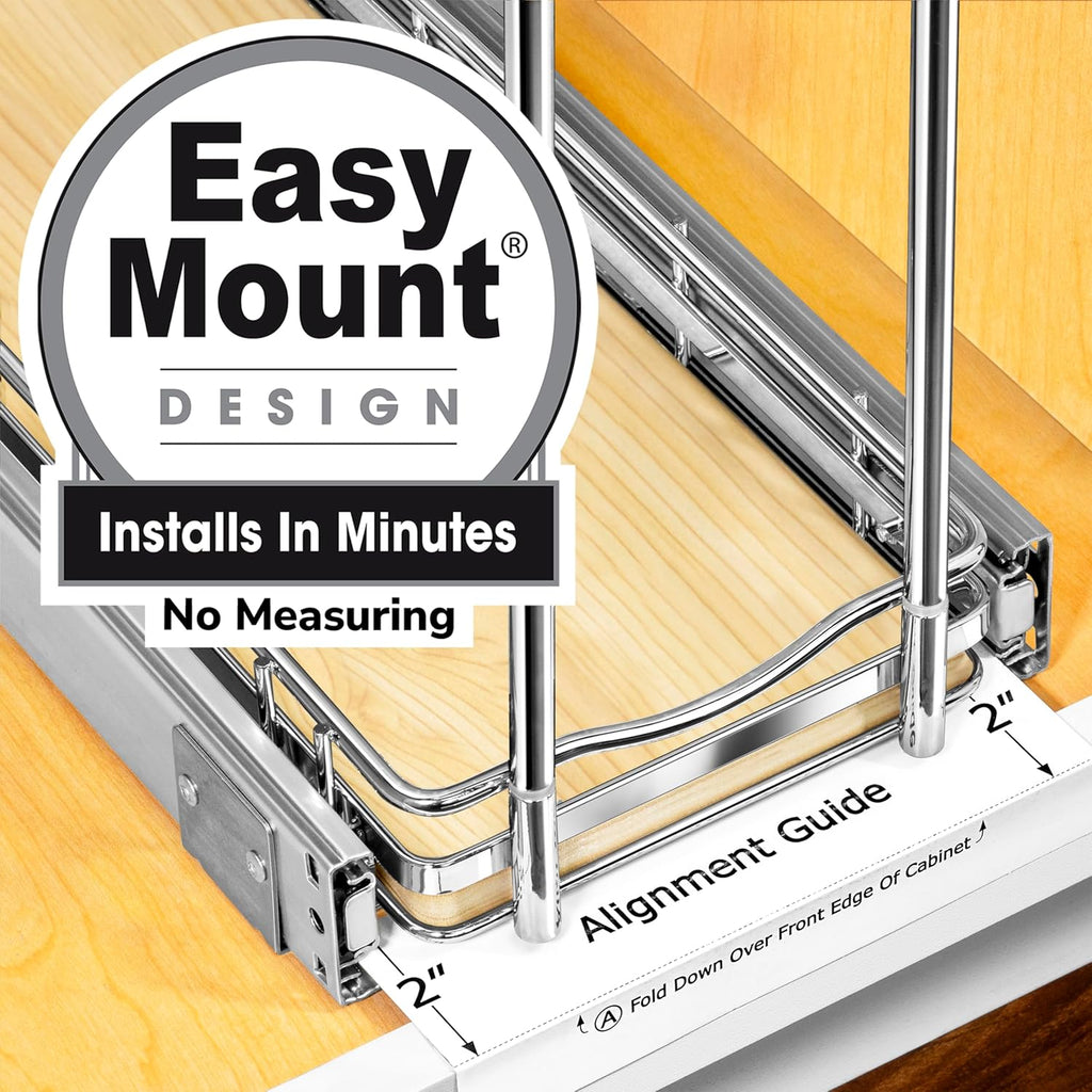 LYNK PROFESSIONAL® Élite™ Pull Out Spice Rack Organizer for Inside Kitchen Cabinets - 6"x21" - Slide Out Drawer – Wood/Chrome Sliding Spice Cabinet Organization Shelf Racks - 2 Tier