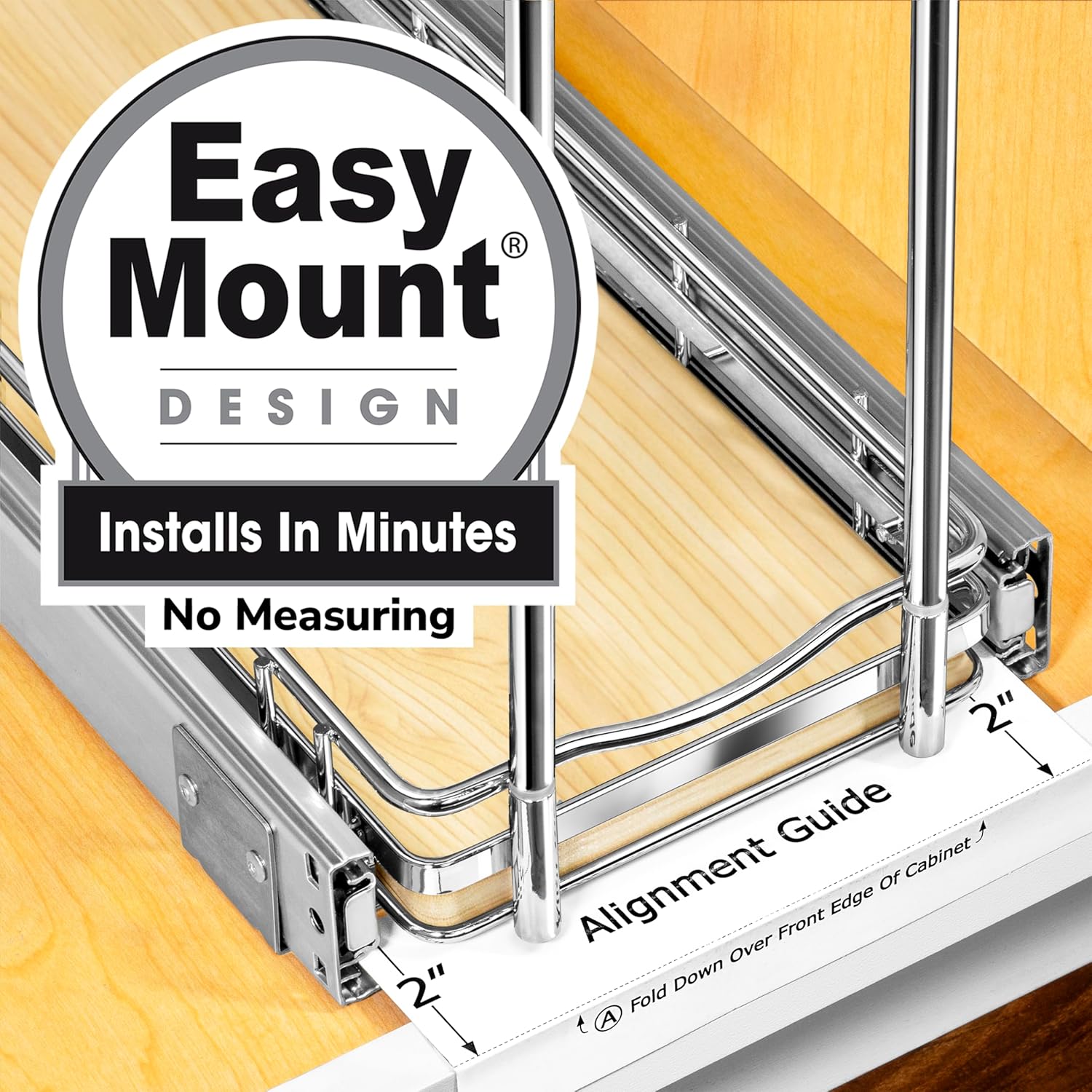 LYNK PROFESSIONAL® Élite™ Pull Out Spice Rack Organizer for Inside Kitchen Cabinets - 6"x21" - Slide Out Drawer – Wood/Chrome Sliding Spice Cabinet Organization Shelf Racks - 3 Tier