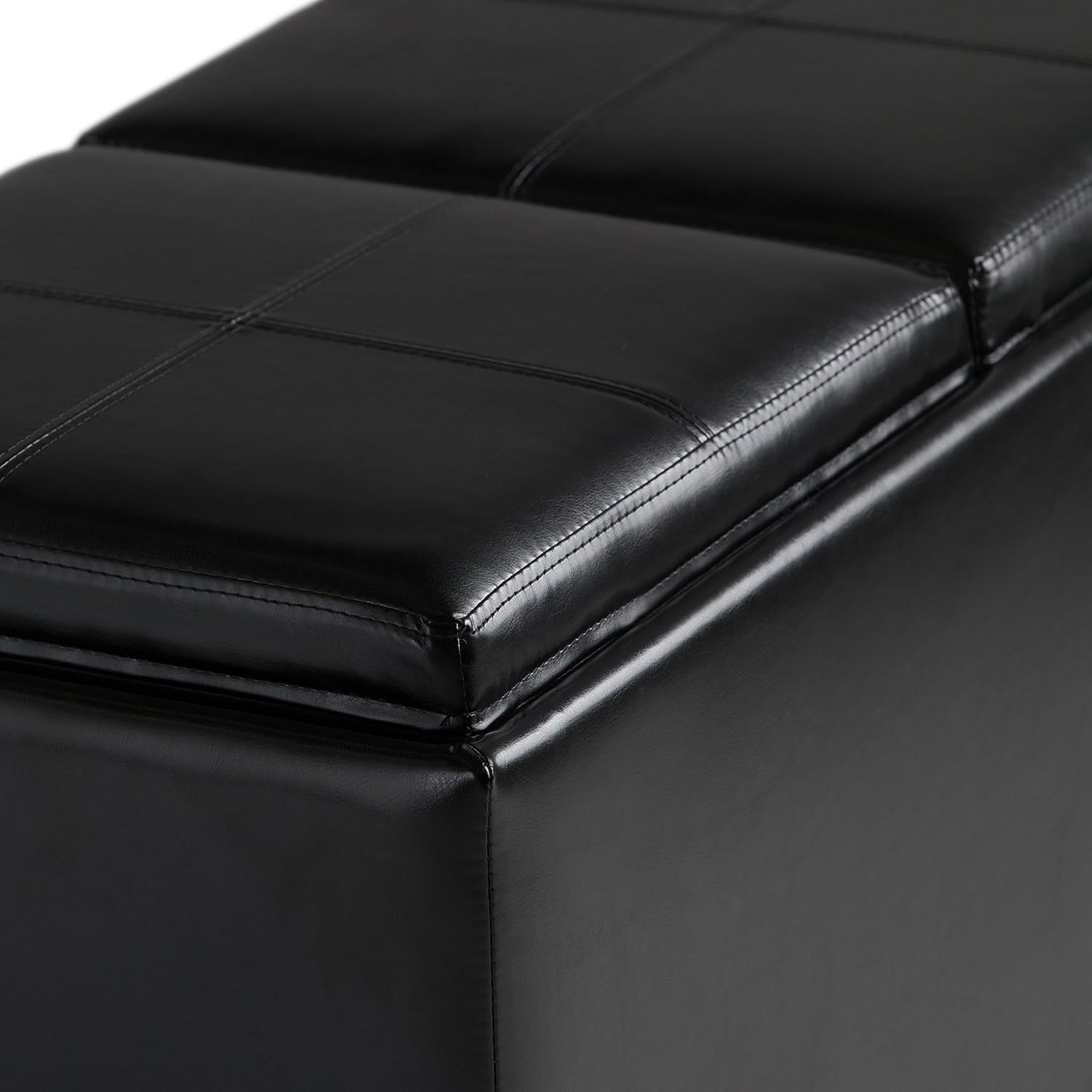 SIMPLIHOME Avalon 35 inch Wide Contemporary Rectangle 5 Pc Storage Ottoman in Midnight Black Vegan Faux Leather, Assembled, for the Living Room, Entryway and Family Room