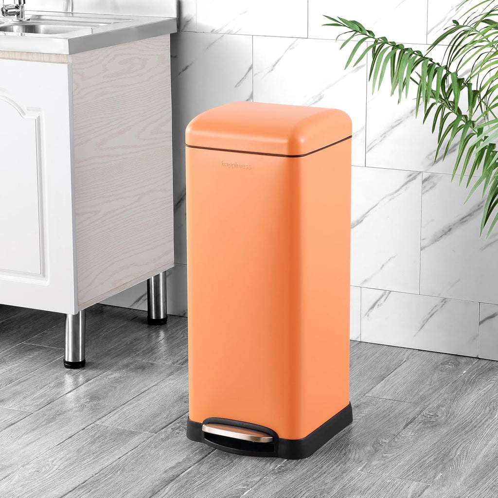 happimess HPM1007G Betty Retro 8-Gallon Step-Open Trash Can, Fingerprint Resistant, Modern, Minimalistic for Home, Kitchen, Laundry Room, Office, Bedroom, Bathroom, Carrot Cake