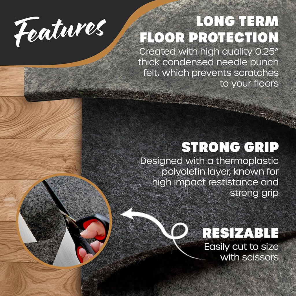 Nevlers Felt Rug Pad 9x12 | 1/4" Rug Runner Liner | Anti Skid Rug Gripper for Hardwood Floors Tile Slate & Stone | Felt TPO Under Rug Non Slip Pad | Sustainable Rug Pad Non Slip Grippers