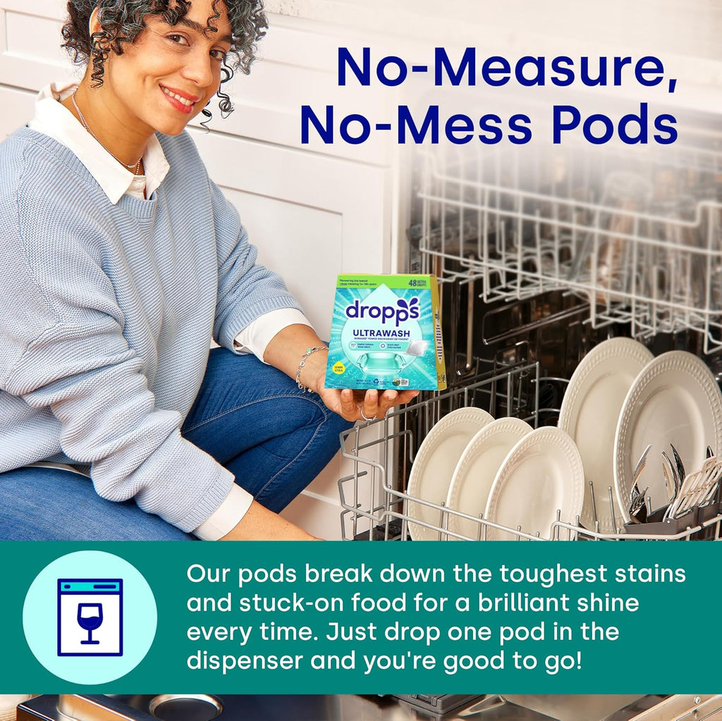Dropps UltraWash Dishwasher Pods, Lemon Citrus (64 Count) - Biobased Power Deep Clean Dishwasher Detergent Tablets for Sparkling Shiny Dishes - No Rinse Aid or Pre-Wash Needed -Dishwashing Pods