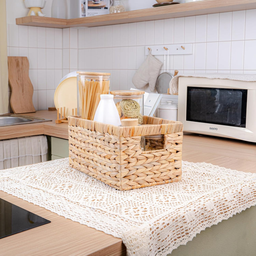 Set of 6 Wicker Storage Basket, Water Hyacinth Storage Baskets, Wicker Storage Baskets for Shelves, Wicker Baskets for Storage, Woven Baskets For Storage (6 Packs Medium)