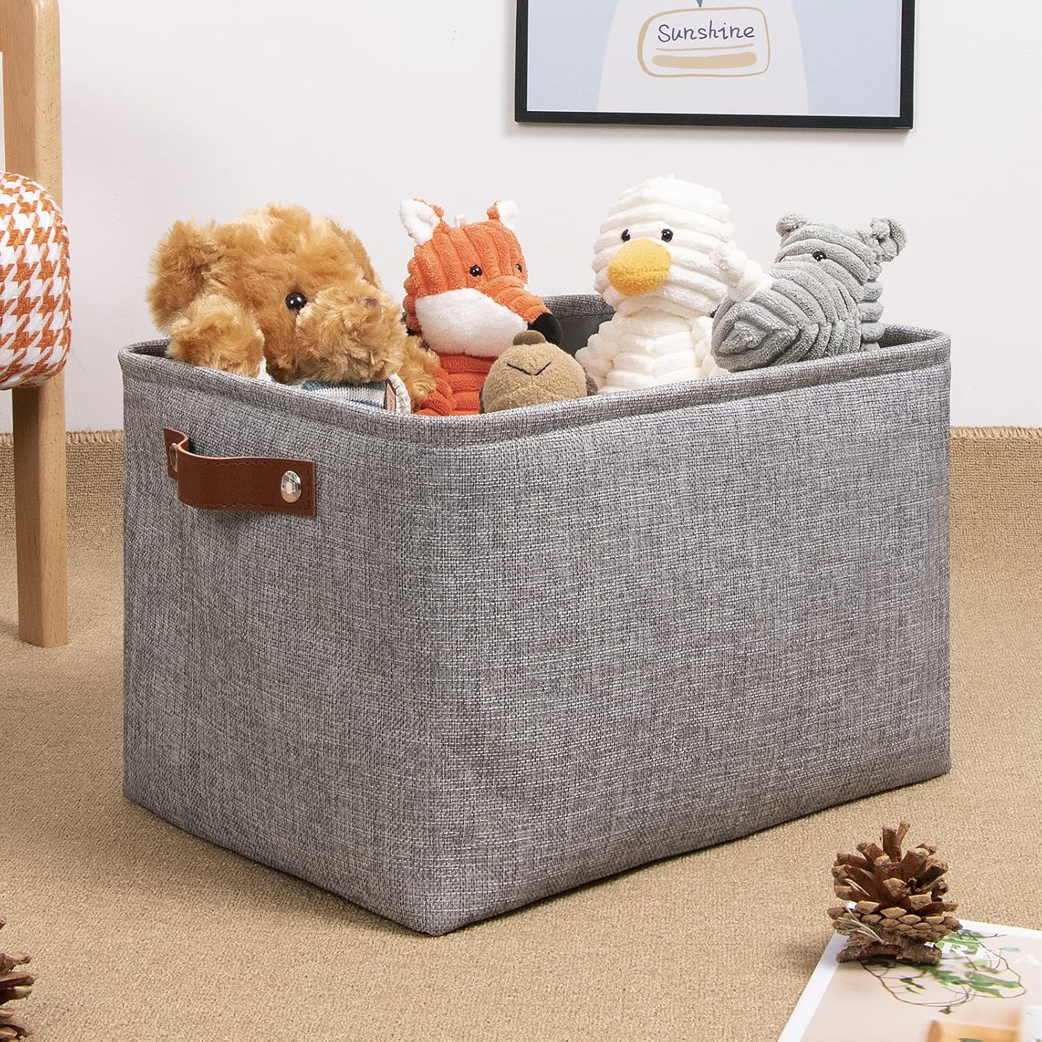 DULLEMELO Fabric Storage Basket for Shelves/Closets, Collapsible Rectangle Basket for Organizing Clothes, Toys, Towels, Books, Laundry, Nursery, Dog Toy Basket Empty (Gray)