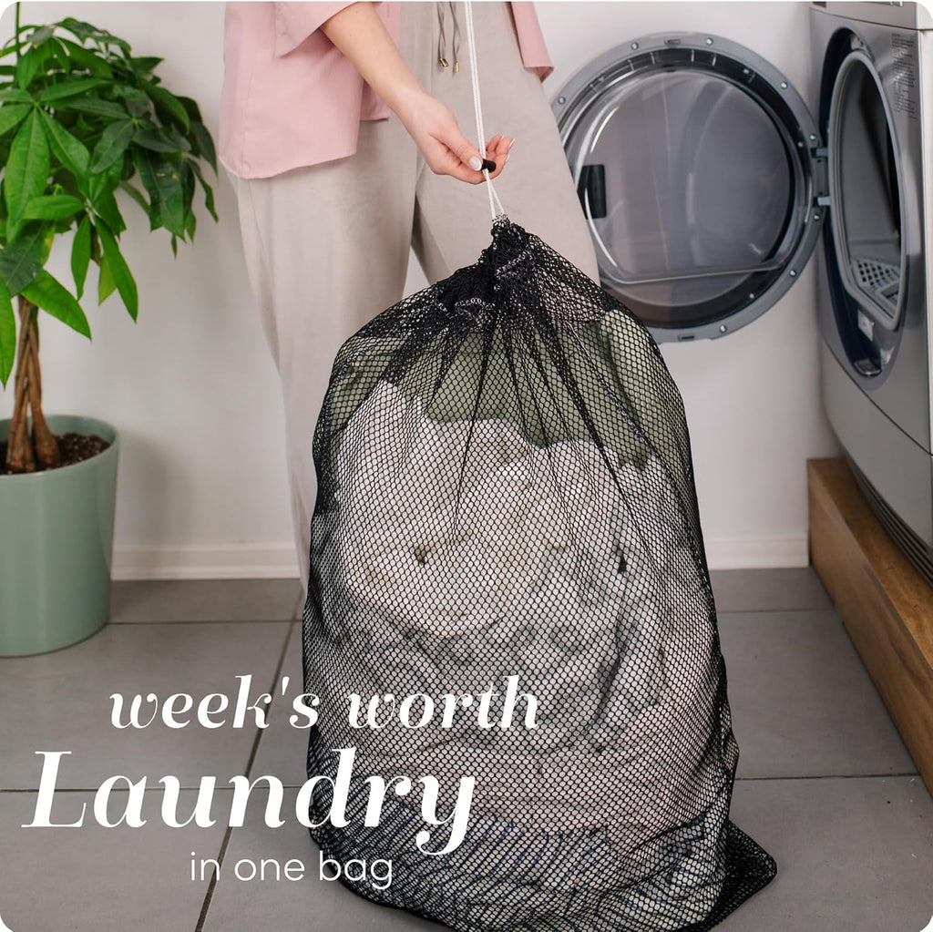 Handy Laundry Mesh XL Laundry Bags - Pack of 2 - Large 24" x 36" - Durable, Machine Washable with Secure Drawstring Closure - Perfect for College Dorms, Laundromats, Apartments (Black)