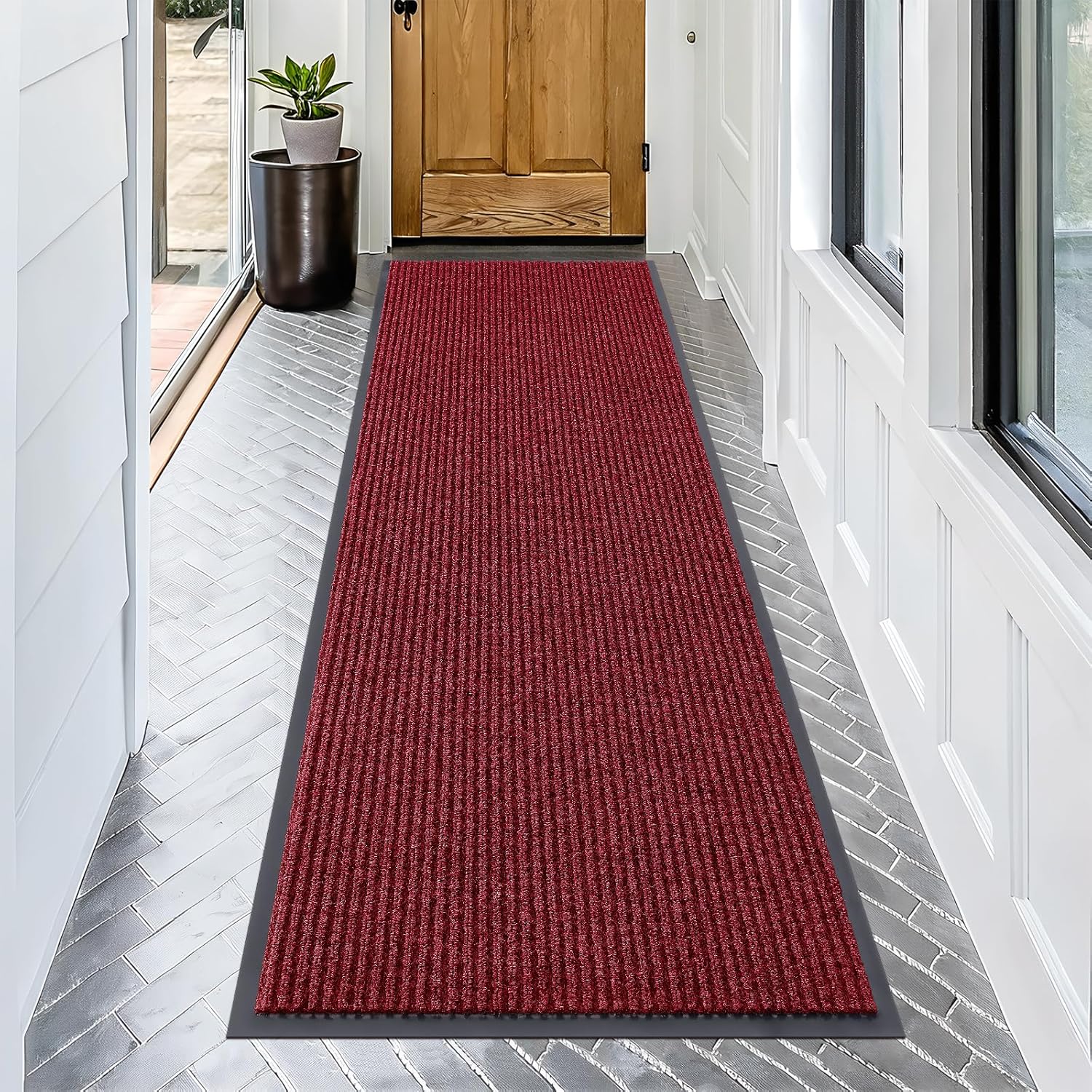 OLANLY Front Door Mat Indoor Outdoor Entrance, Waterproof Heavy Duty Doormat, Fade Resistant, Low Profile, Easy Clean Patio Porch Welcome Floor Mats for Entry, 71x23, Wine Red