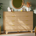 Fluted Dresser with 8 Drawers, 54" Wide Modern Chest of Drawers with Metal Handle, Wooden Dresser TV Stand, Wood Closet Clothes Storage Organizer for Bedroom, Living Room, Hallway, Natural Oak