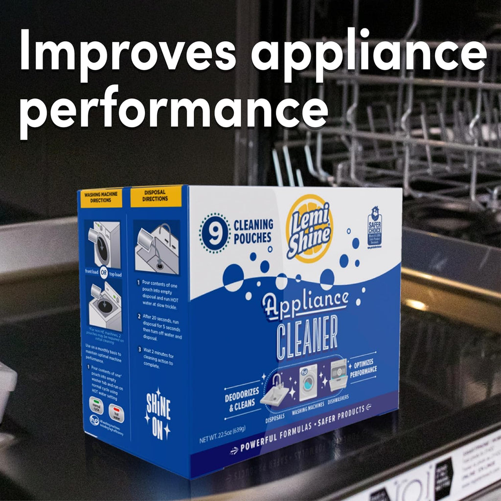 Lemi Shine Appliance Cleaner & Deodorizer - Dishwasher, Washing Machine, and Garbage Disposal Citric Acid Cleaner - 22.5 oz (9 Pack)