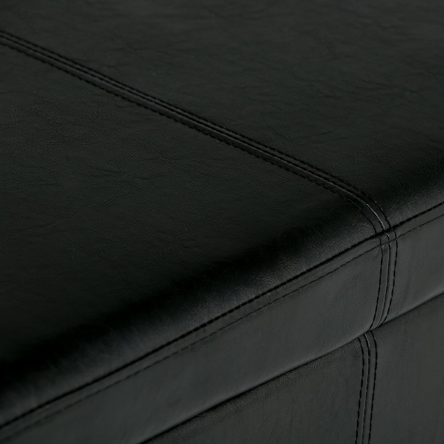 SIMPLIHOME Avalon 48 inch Wide Contemporary Rectangle Storage Ottoman Bench in Midnight Black Vegan Faux Leather, Assembled, for the Living Room, Entryway and Family Room