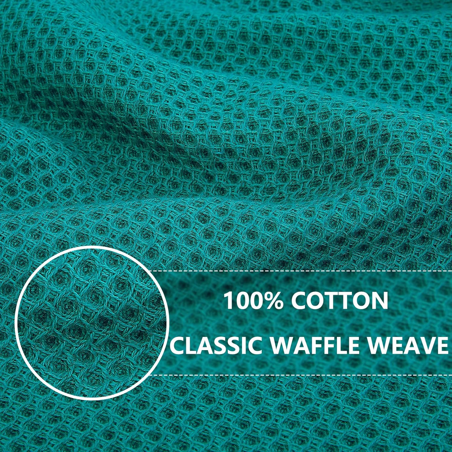 Homaxy 100% Cotton Waffle Weave Kitchen Dish Towels, Ultra Soft Absorbent Quick Drying Cleaning Towel, 13 x 28 Inches, 8-Pack, Teal