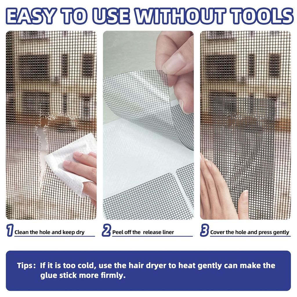 KING MOUNTAIN 20 Sheets Black Window Screen Repair Patches,4×4 in Window Screen Repair Kit for Window Screen and Screen Door Tears Holes, Strong Adhesive Screen Tape Mesh Repair,Quick & Waterproof