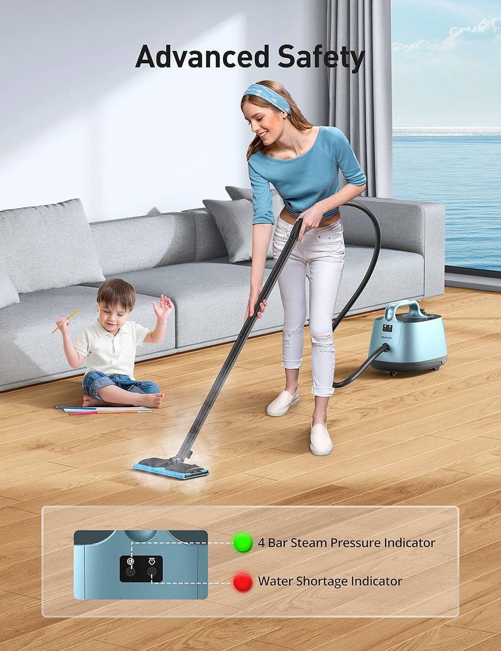 Steam Cleaner, 293°F 58 PSI Powerful Multipurpose Handheld Steam Mop for Home Use, 21 Attachments, 50Oz Capacity, Heavy Duty Steamer for Carpets, Floors, Cars, Tiles, Crack Cleaning, Teal