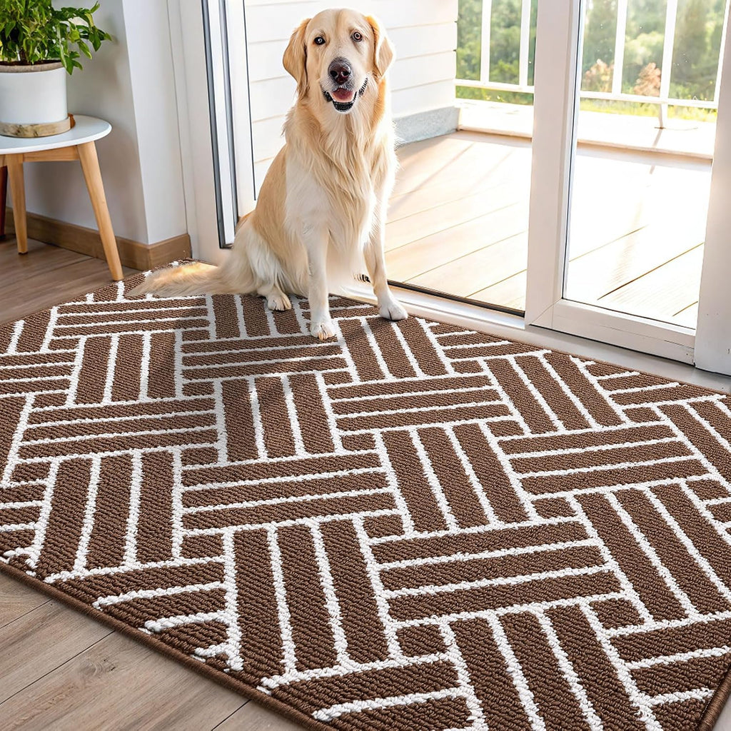 OLANLY Indoor Door Mat, 48x32 Inch, Dirt Resistant and Absorbent, Non-Slip Rubber Backing Floor Mats, Easy Clean Low-Profile Doormat for Entryway, Front Door, and Inside Entrance, Coffee