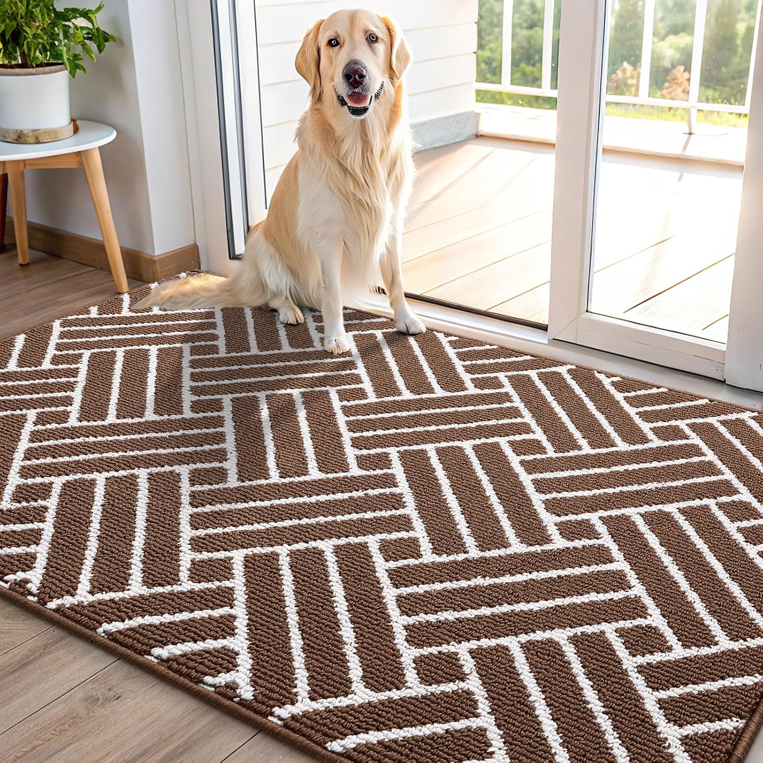 OLANLY Indoor Door Mat, 48x32 Inch, Dirt Resistant and Absorbent, Non-Slip Rubber Backing Floor Mats, Easy Clean Low-Profile Doormat for Entryway, Front Door, and Inside Entrance, Coffee