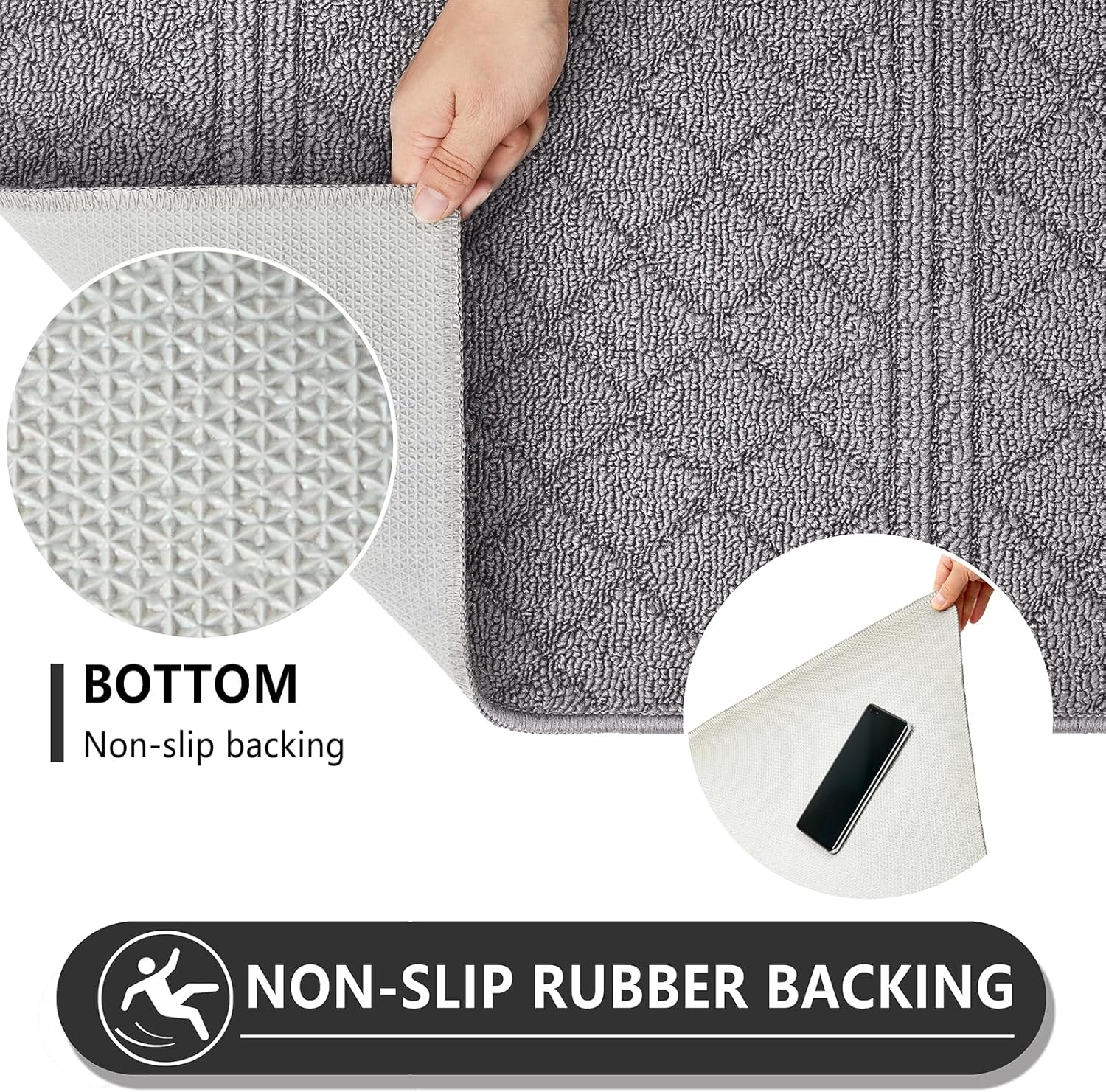 REFETONE Indoor Doormat, Front Back Door Mat 20"x32" Rubber Backing Non Slip Mats, Absorbent Resist Dirt Entrance Rugs for Entryway, Washable Low-Profile Inside Floor Mat for Muddy Wet Shoes, Grey