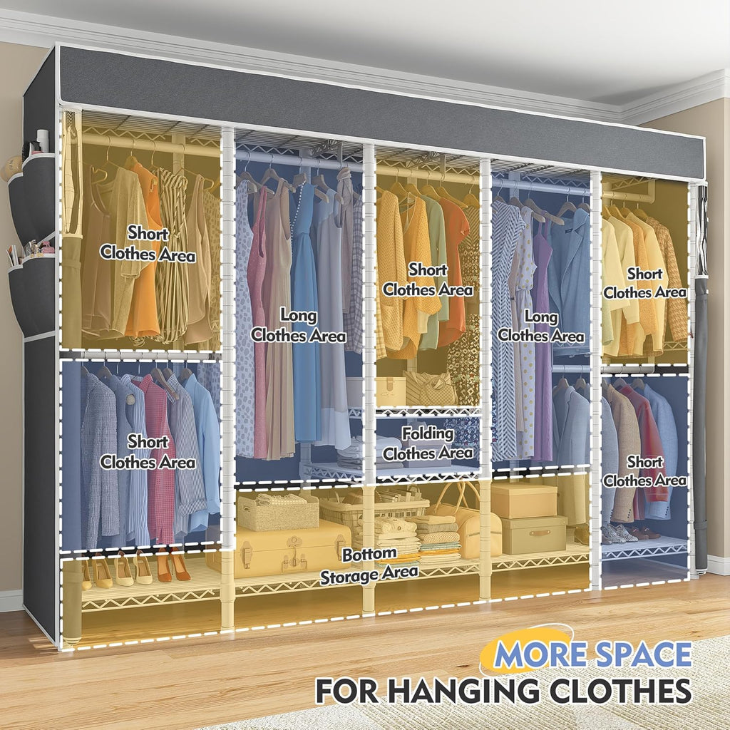 Raybee 90.6" W Clothes Rack with Cover Heavy Duty Clothing Rack with Cover Loads 1200LBS Freestanding Garment Rack for Bedroom, White