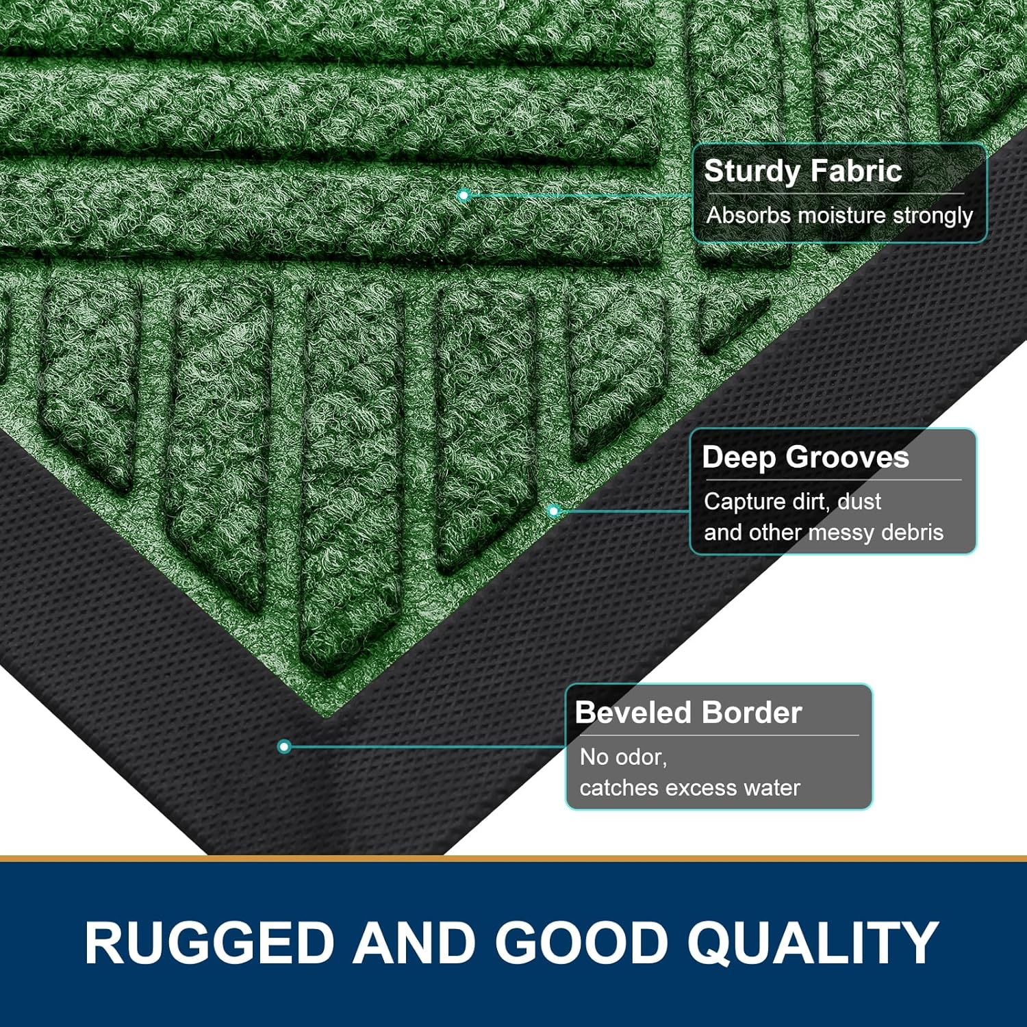Smiry Front Door Mat Outside Entrance, Heavy Duty Outdoor Indoor Natural Rubber Doormat, Non Slip, Trap Dirt and Moisture, Easy Clean, Low Profile Patio Porch Entryway Mat, 47x23, Green
