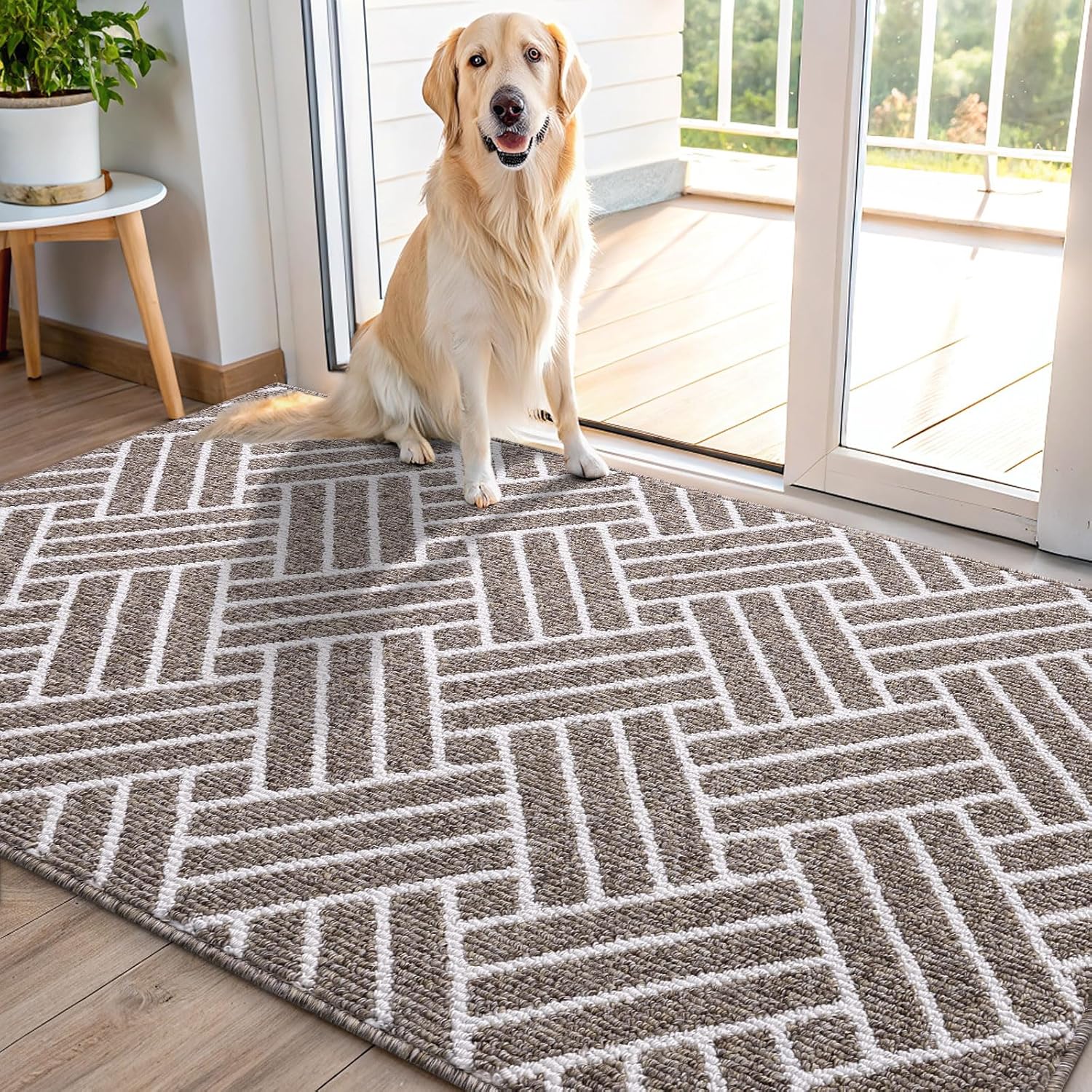 OLANLY Indoor Door Mat, 40x32 Inch, Dirt Resistant and Absorbent, Non-Slip Rubber Backing Floor Mats, Easy Clean Low-Profile Doormat for Entryway, Front Door, and Inside Entrance, Khaki