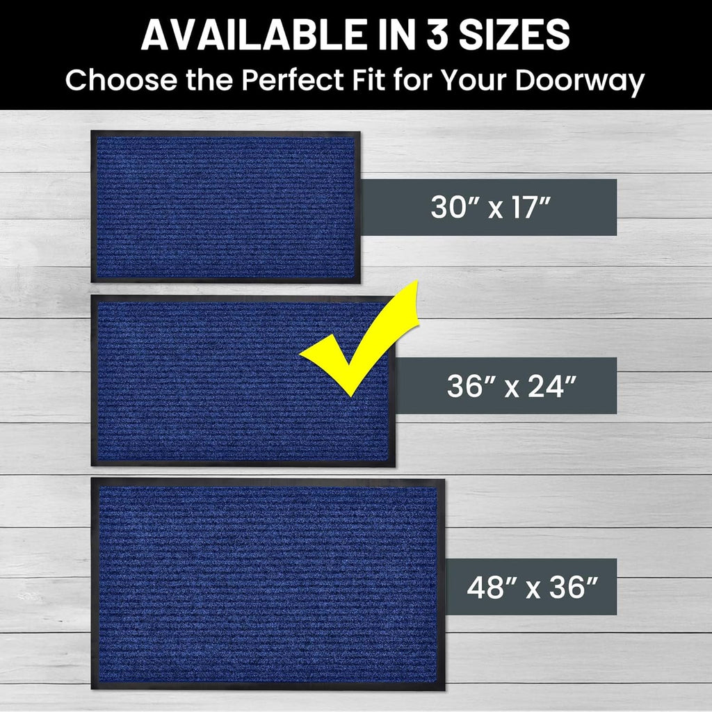 Sierra Concepts Front Door Mat Large Welcome Floor Mats - Entryway Indoor Outdoor Entrance Doormat, Patio, Porch, Muddy Dog Shoe, Inside Outside Low Profile 36x24in, 2-Pack Blue