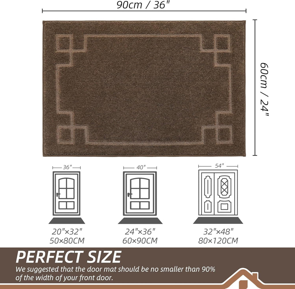 BEQHAUSE Door Mat 24" x 36", Non-Slip Door Mats Indoor Entryway Rugs Washable Low-Profile Absorbent and Stain Resist Floor Mats, Dog Door Mat for Front Back Door, Muddy Wet Shoes & Paws, Brown