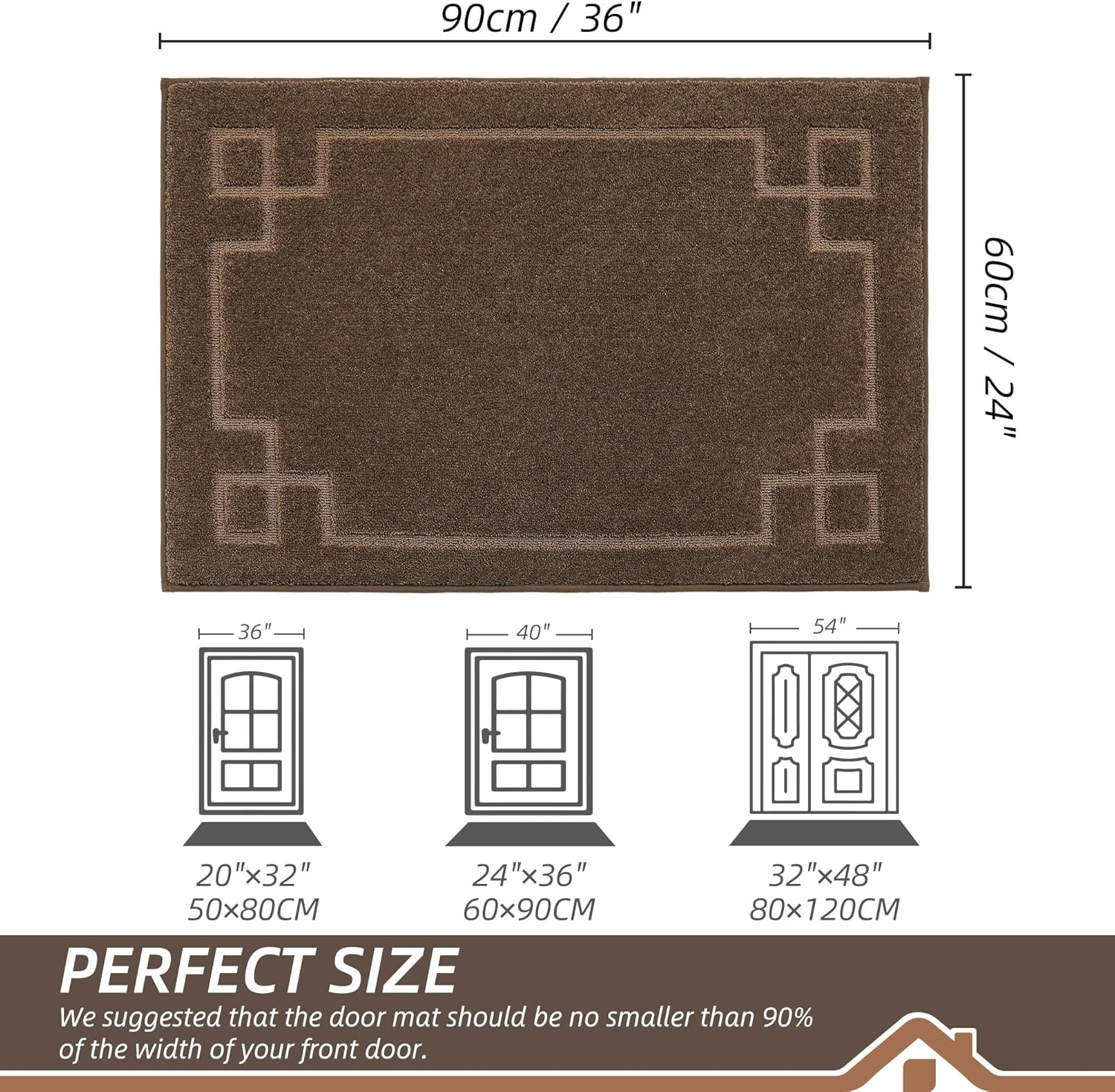 BEQHAUSE Door Mat 24" x 36", Non-Slip Door Mats Indoor Entryway Rugs Washable Low-Profile Absorbent and Stain Resist Floor Mats, Dog Door Mat for Front Back Door, Muddy Wet Shoes & Paws, Brown