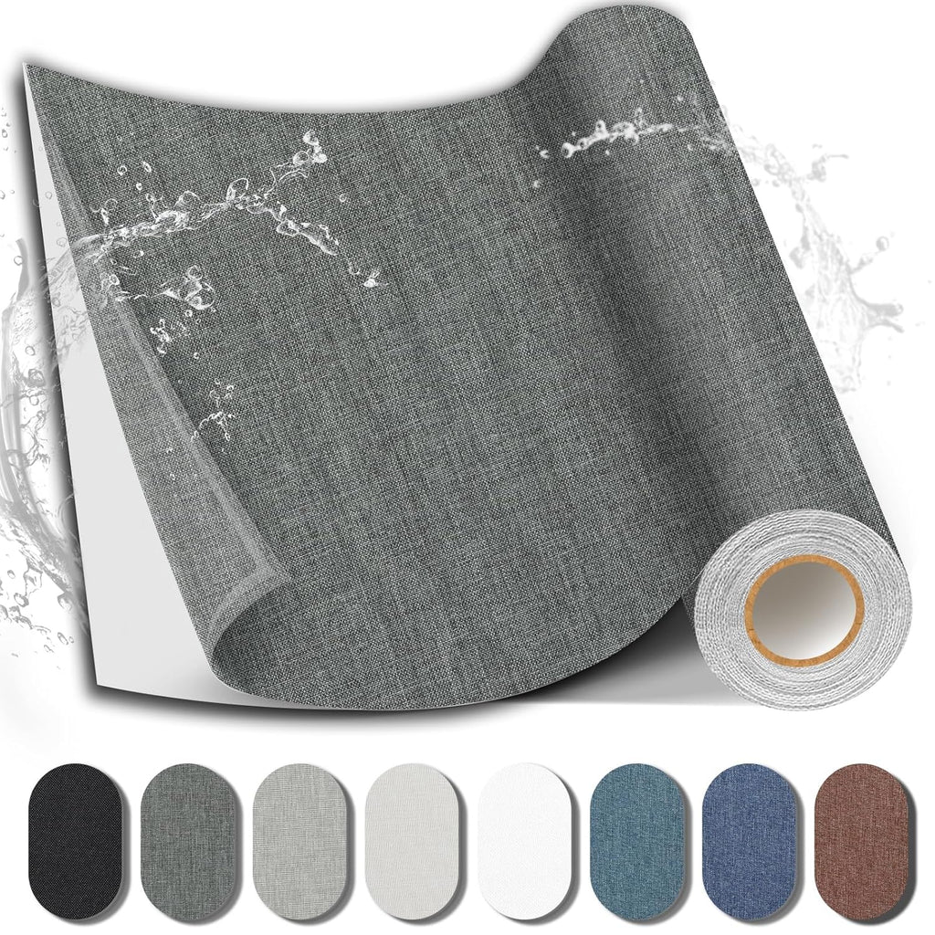 Fabric Repair Patch, 17X158 Inch Fabric Large Repair Tape, Self-Adhesive Patches for Furniture, Sofa, Car Interior, Shoes, Hand Bag, Clothing (Dark Grey, 17X158 Inch)