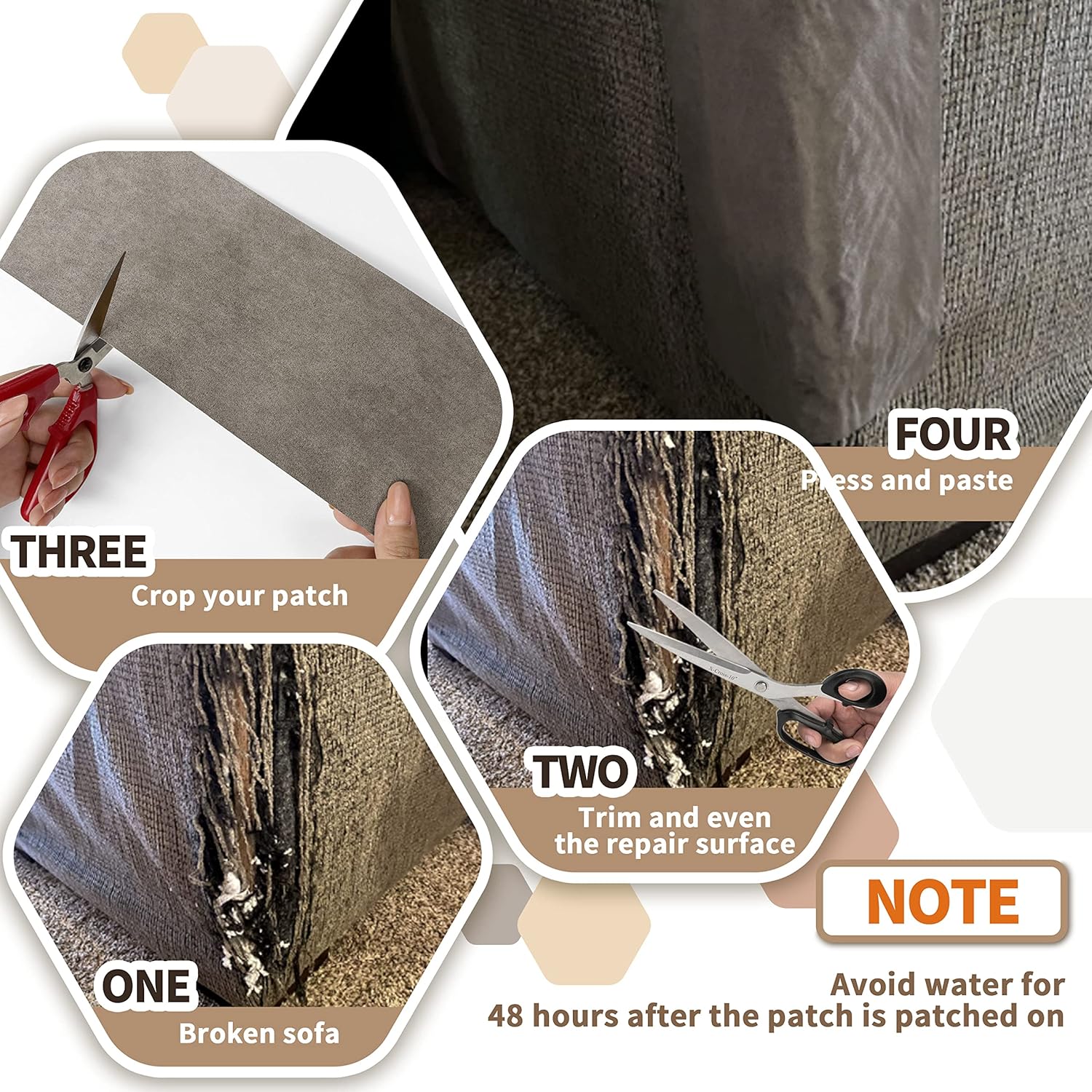 Velvet Repair Patch, Self-Adhesive Flannel Fabric Patch, Multi Colors, Microfiber Patch，Can be Used to Patch Sofas, Car Seats, Handbags, Jacket Holes and Tears (Khaki)