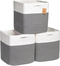 NaturalCozy Storage Cubes 11 Inch Cotton Rope Woven Baskets for Organizing, 3-Pack | Cube Storage Bin | Square Storage Baskets for Shelves Organizer, Classroom, Kids Toy Bins, Closet, Baby Nursery