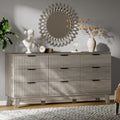 Fluted Dresser with 9 Drawers, 63" Wide Modern Chest of Drawers with Metal Handle, Wooden Dresser TV Stand, Wood Closet Clothes Storage Organizer for Bedroom, Living Room, Hallway, Light Grey