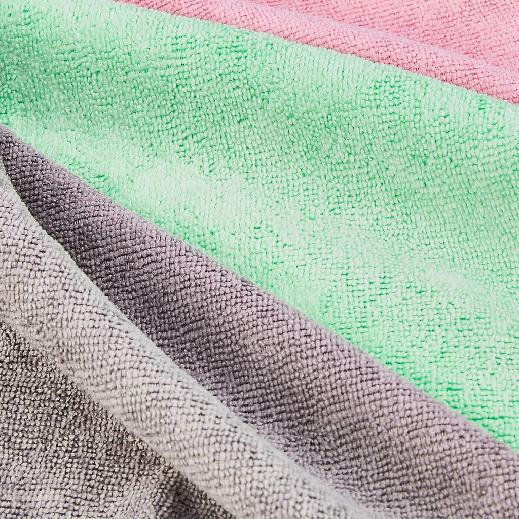 Amazon Basics Microfiber Cleaning Cloths, Non-Abrasive, Reusable and Washable, Pack of 48, Green/Gray/Pink, 16" x 12"