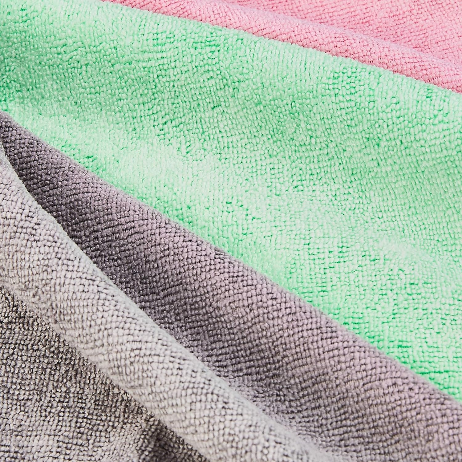 Amazon Basics Microfiber Cleaning Cloths, Non-Abrasive, Reusable and Washable, Pack of 48, Green/Gray/Pink, 16" x 12"