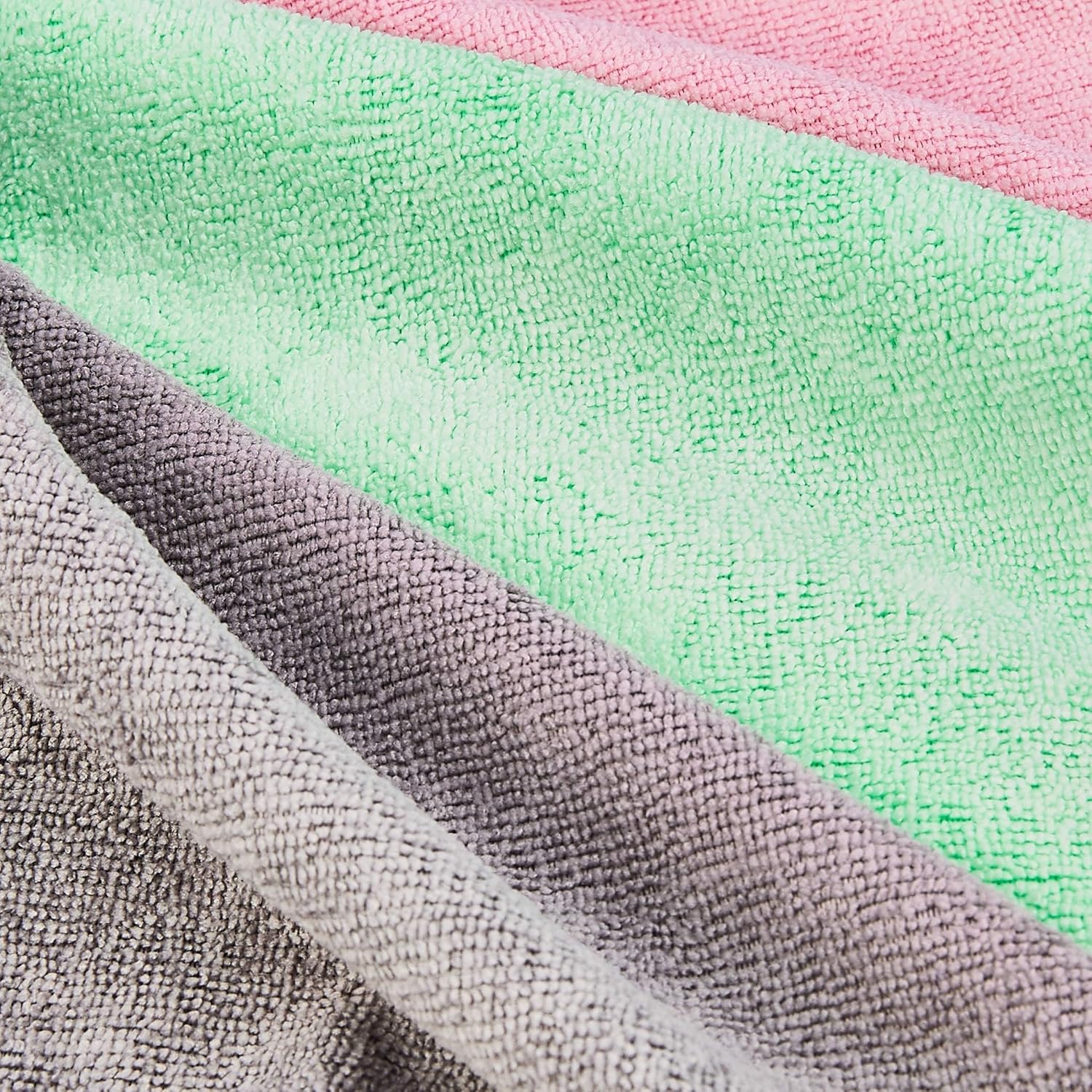 Amazon Basics Microfiber Cleaning Cloths, Ultra Soft and Absorbent, Free from Streaks/Lint/Scratch for Cars, 16" x 12", Green/Gray/Pink, 24-Pack