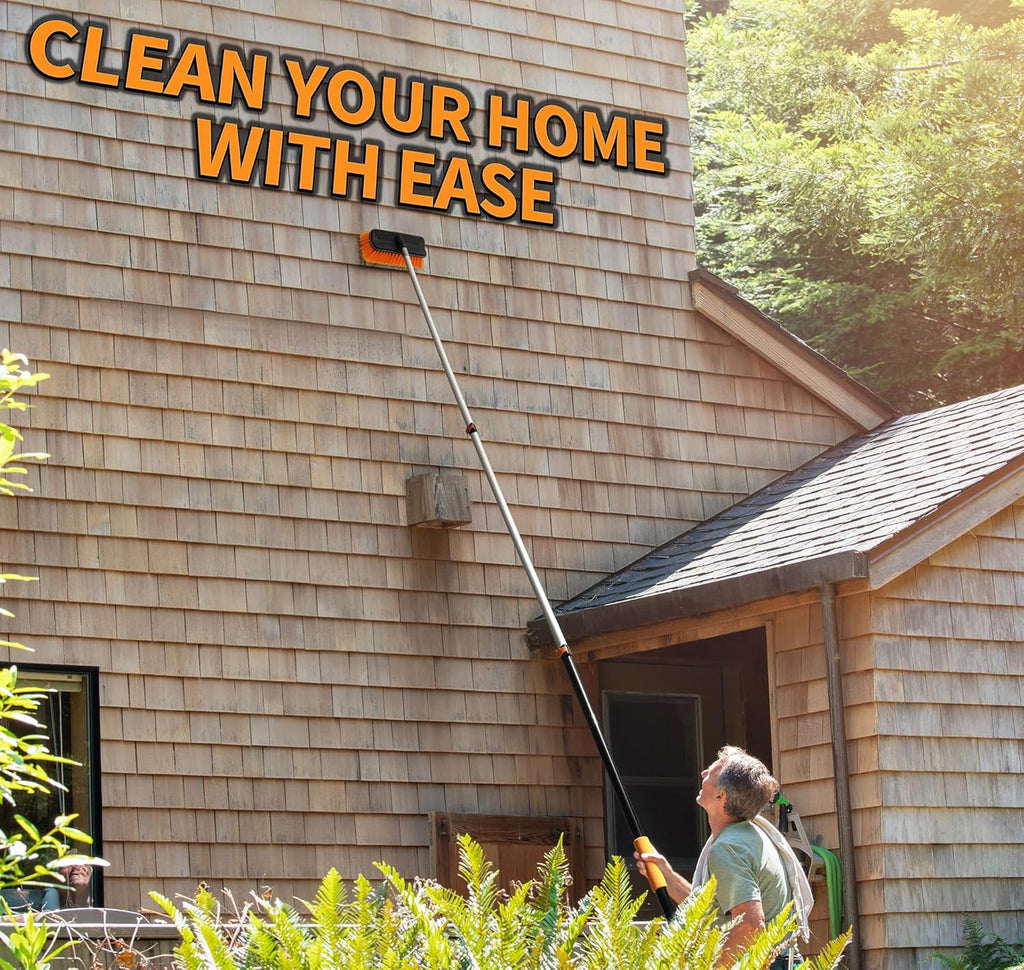 20 Foot High Ceiling Duster Kit and Scrub Brush with 4-12 ft Extension Pole // Telescoping Duster, Window Squeegee and Cobweb Duster with Extension Pole // Interior and Exterior House Cleaning Brushes