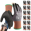 Schwer 12 Pairs Safety Work Gloves with Sandy Nitrile Coating, ANSI A1 Cut Resistant Heavy Duty Working Gloves with Grip for Men Women, Ideal for General Use, Mechanic, Construction, Gardening, M