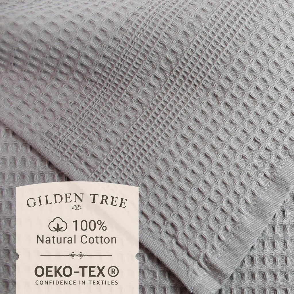 GILDEN TREE Waffle Towels for Bathroom, 100% Cotton Quick Dry Towel, Waffle Bath Towels Large, Absorbent Lightweight Travel Towel, Bath Towels Set of 2, Classic Style (Pewter)